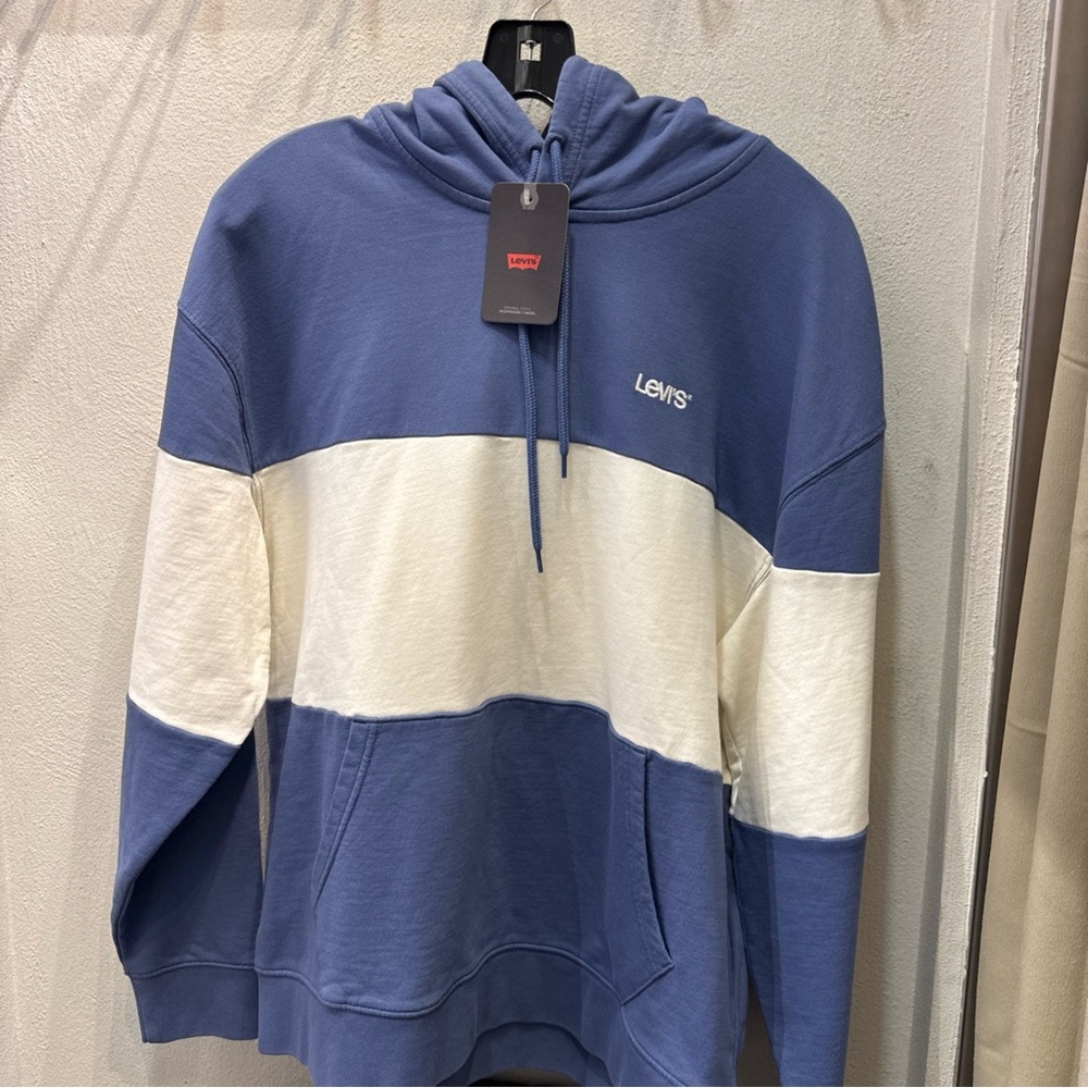 Levi's Men's Blue and White Color Block Hoodie